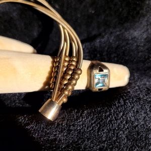 Guitar Wire bracelet and vintage Steam Punk metal ring - Expandable size 5